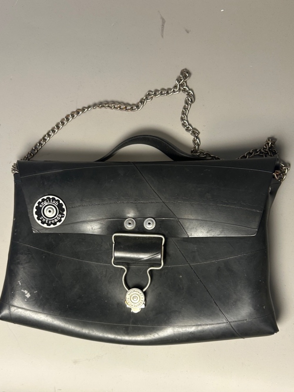 (10+) English Retreads Chic Black Women's Satchel with Chain Strap